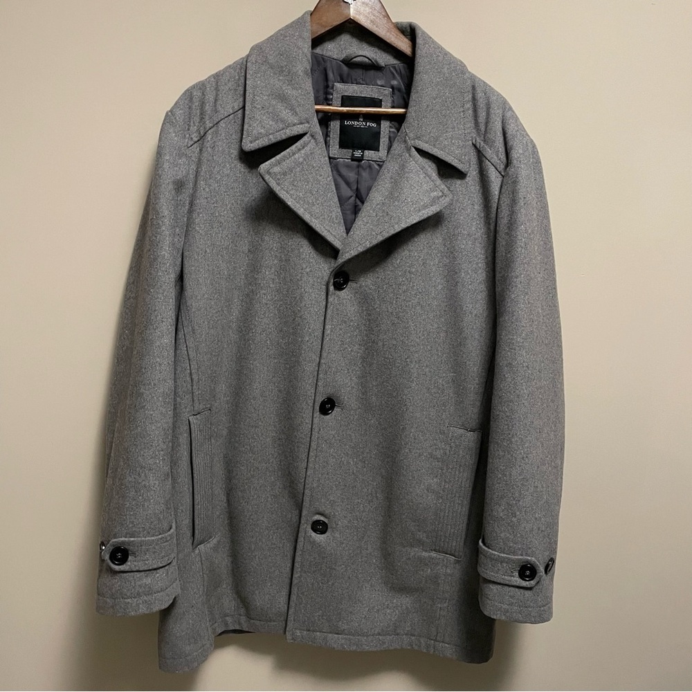 London Fog Grey Wool Blend Single Breasted Peacoat Vintage Men’s Large